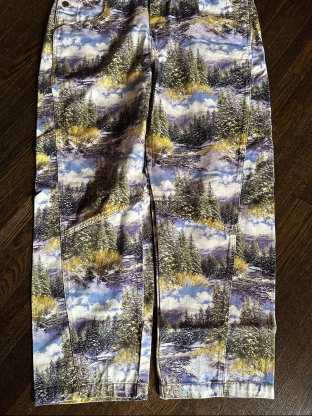 BDG Scenic Print Overalls in Blue, Yellow, Green - Picture 3 of 5